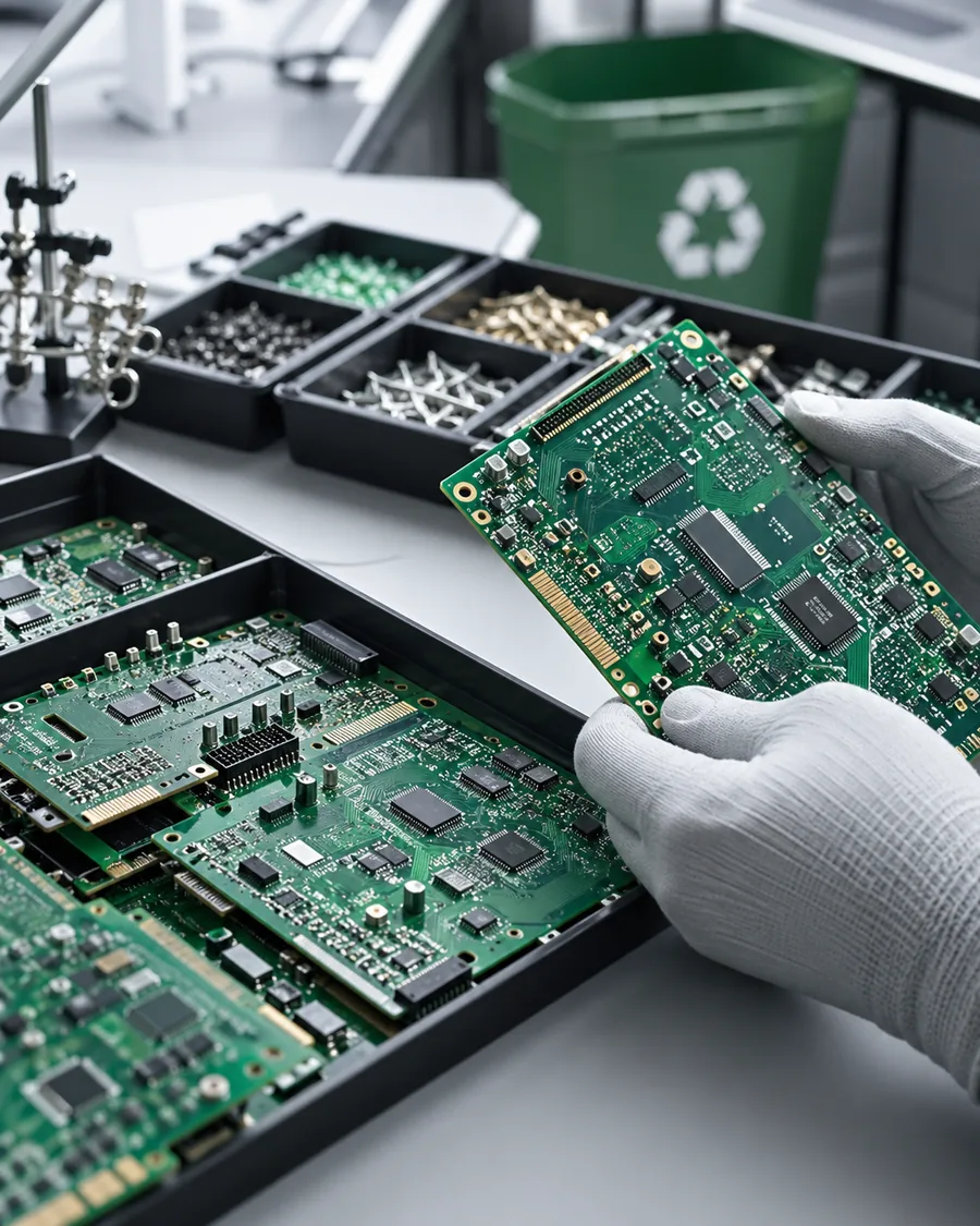 Circuit boards prepared for responsible materials recovery.